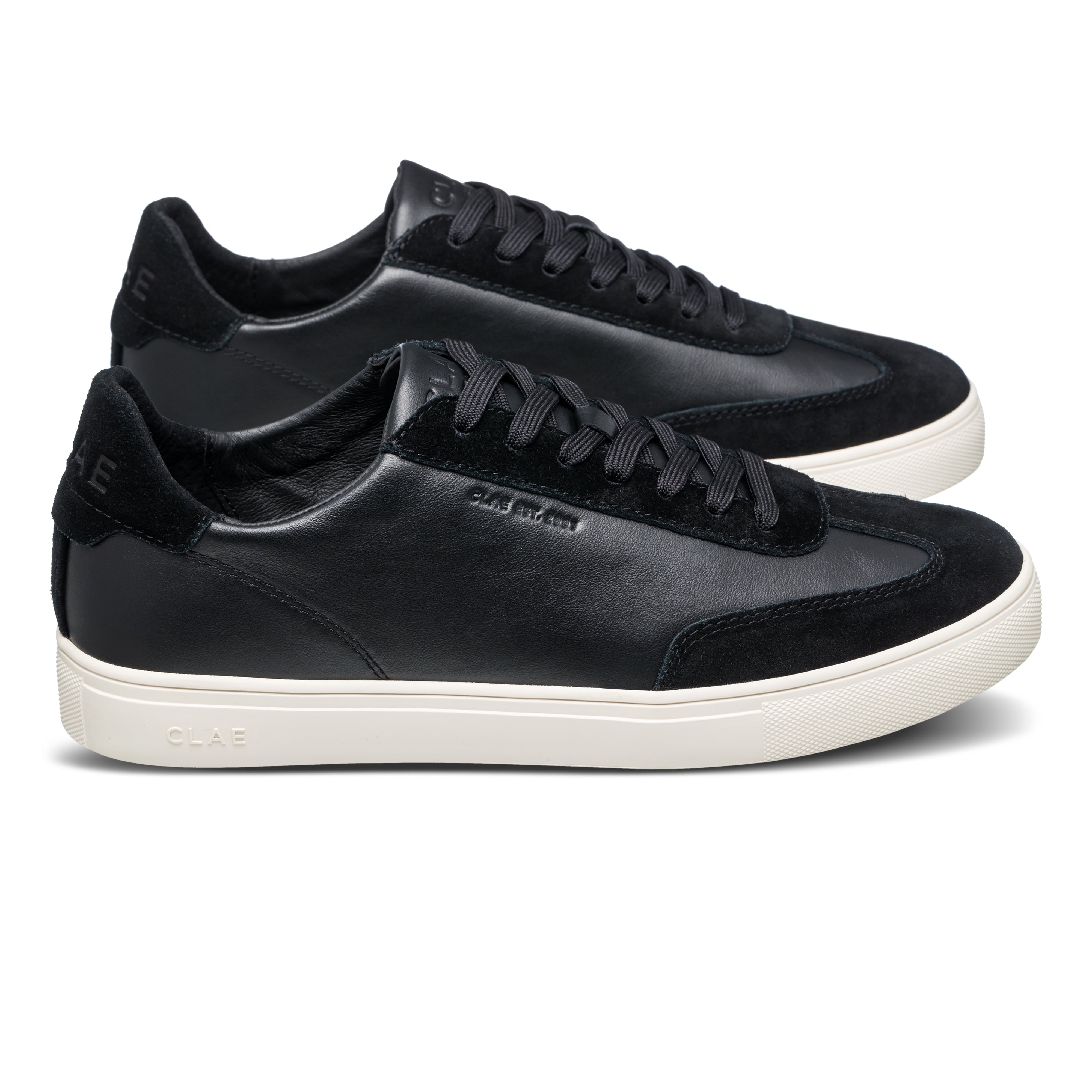 Deane court shoe in Black Off-White with suede and Italian leather upper, side view showing T-Toe silhouette and premium craftsmanship.