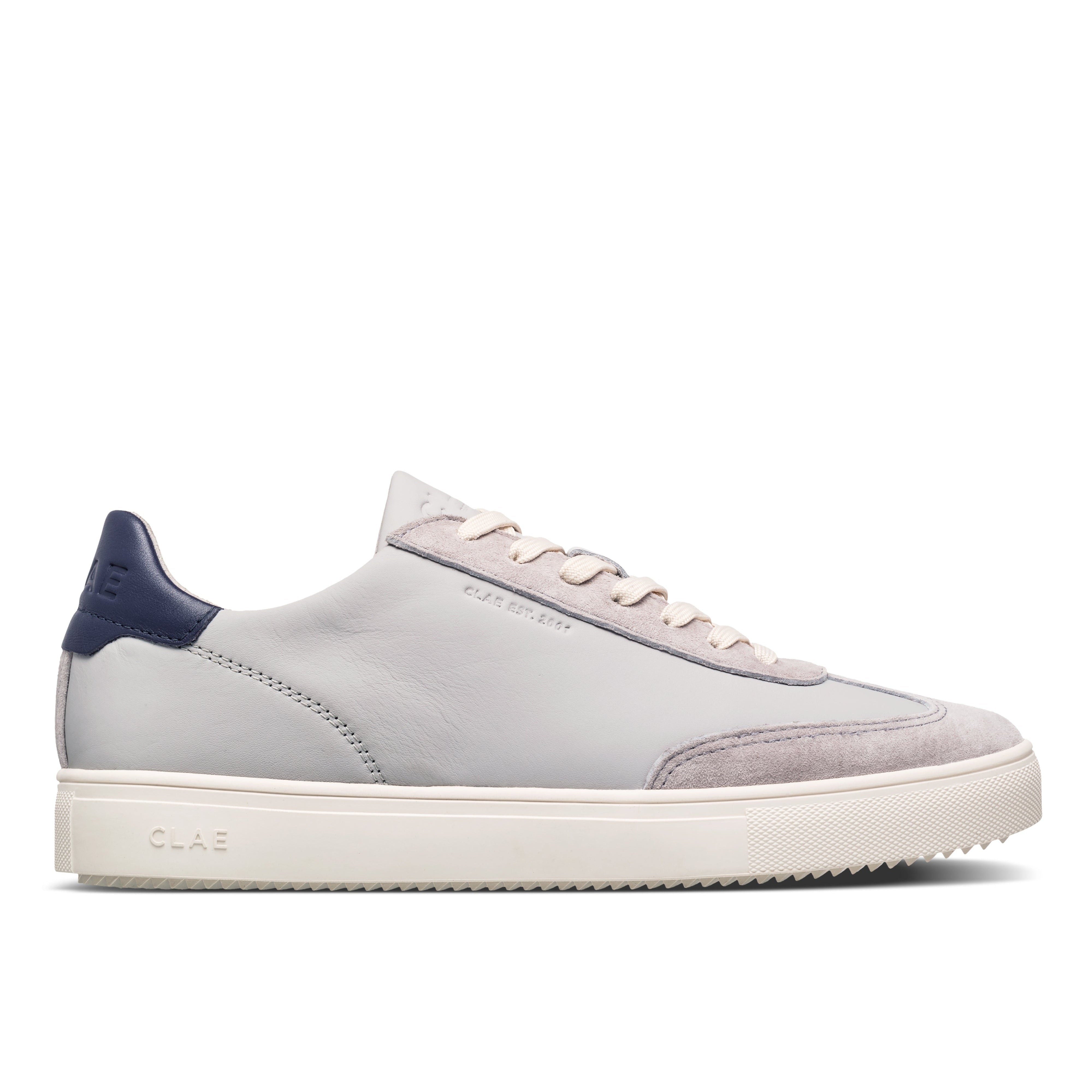 Deane court shoe in Quiet Gray Navy with suede and Italian leather upper, timeless T-Toe silhouette with Standard Premium (SP) outsole.