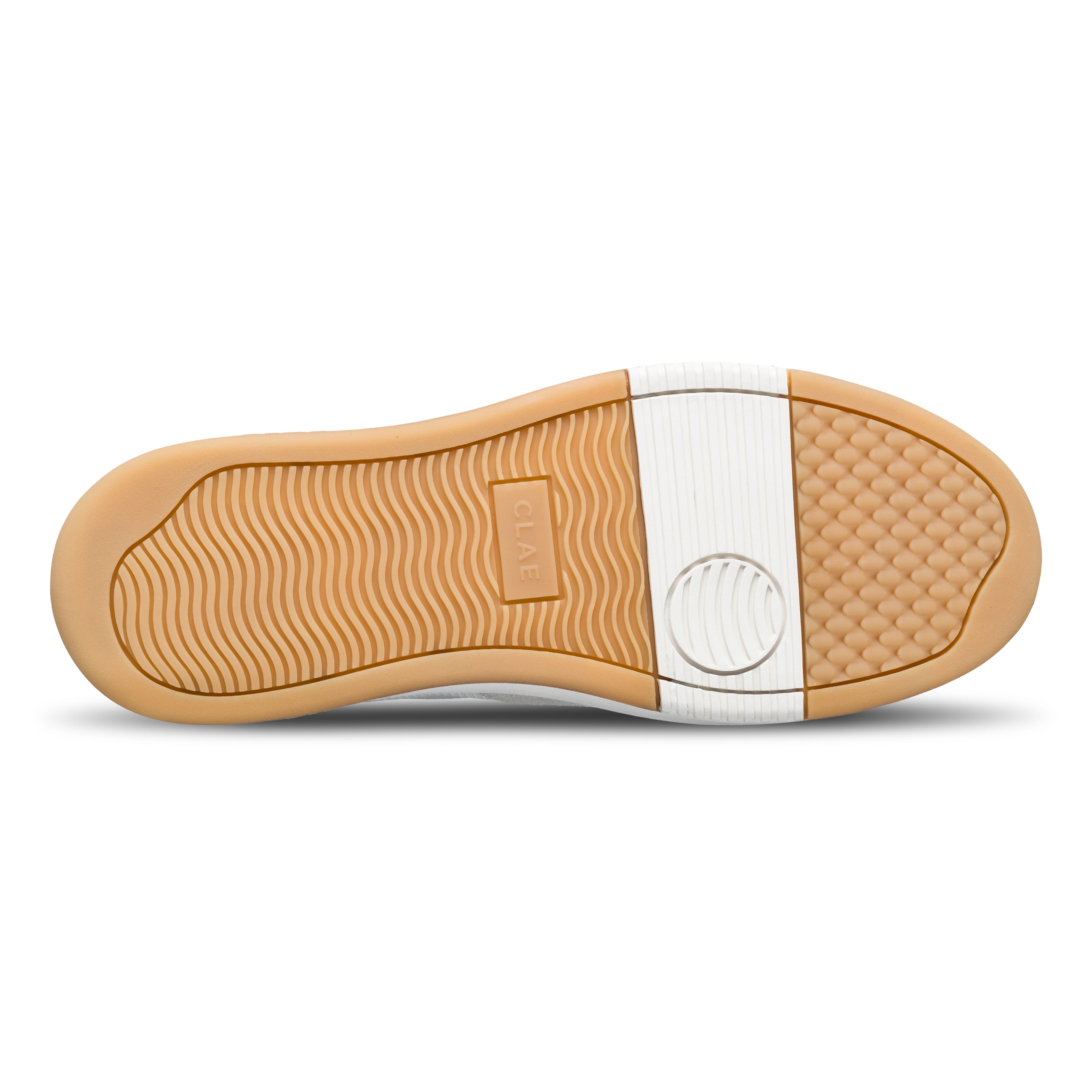 Moses sneaker in White Pine Needle with All Court (AC) outsole made of 30% natural rubber, sole view.