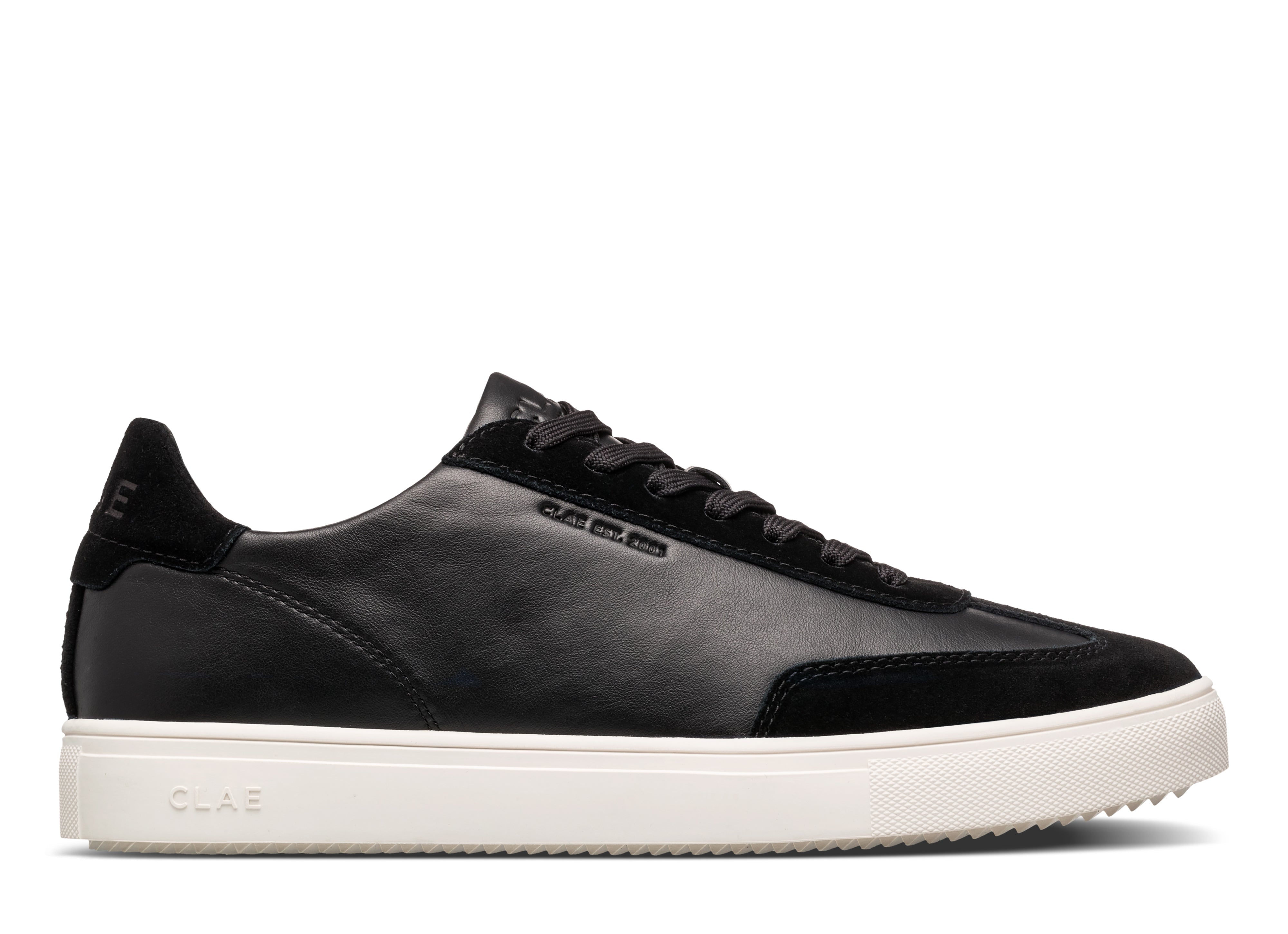 Deane court shoe in Black Off-White with suede and Italian leather upper, timeless T-Toe silhouette with Standard Premium (SP) outsole.