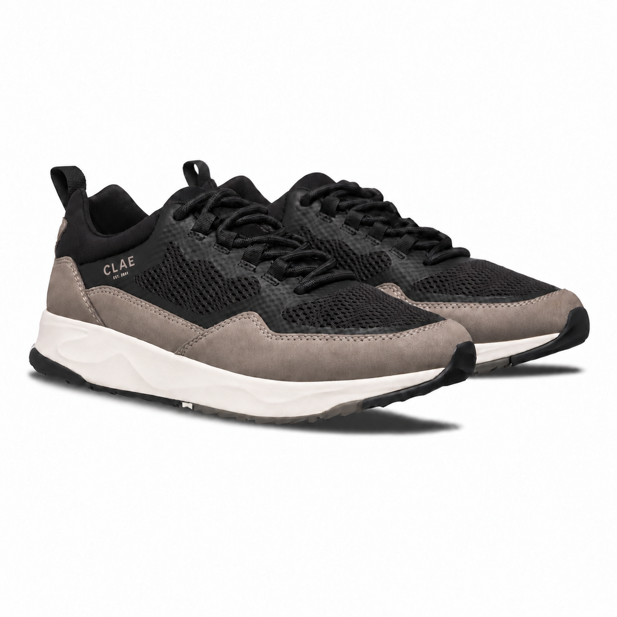 CLAE Milo Black Fallen Rock – three-quarter view with round black laces
