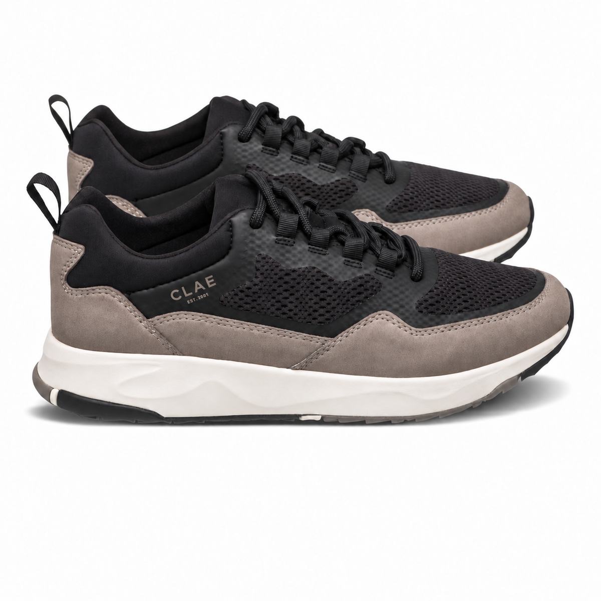 CLAE Milo Black Fallen Rock – pair side view with round black laces