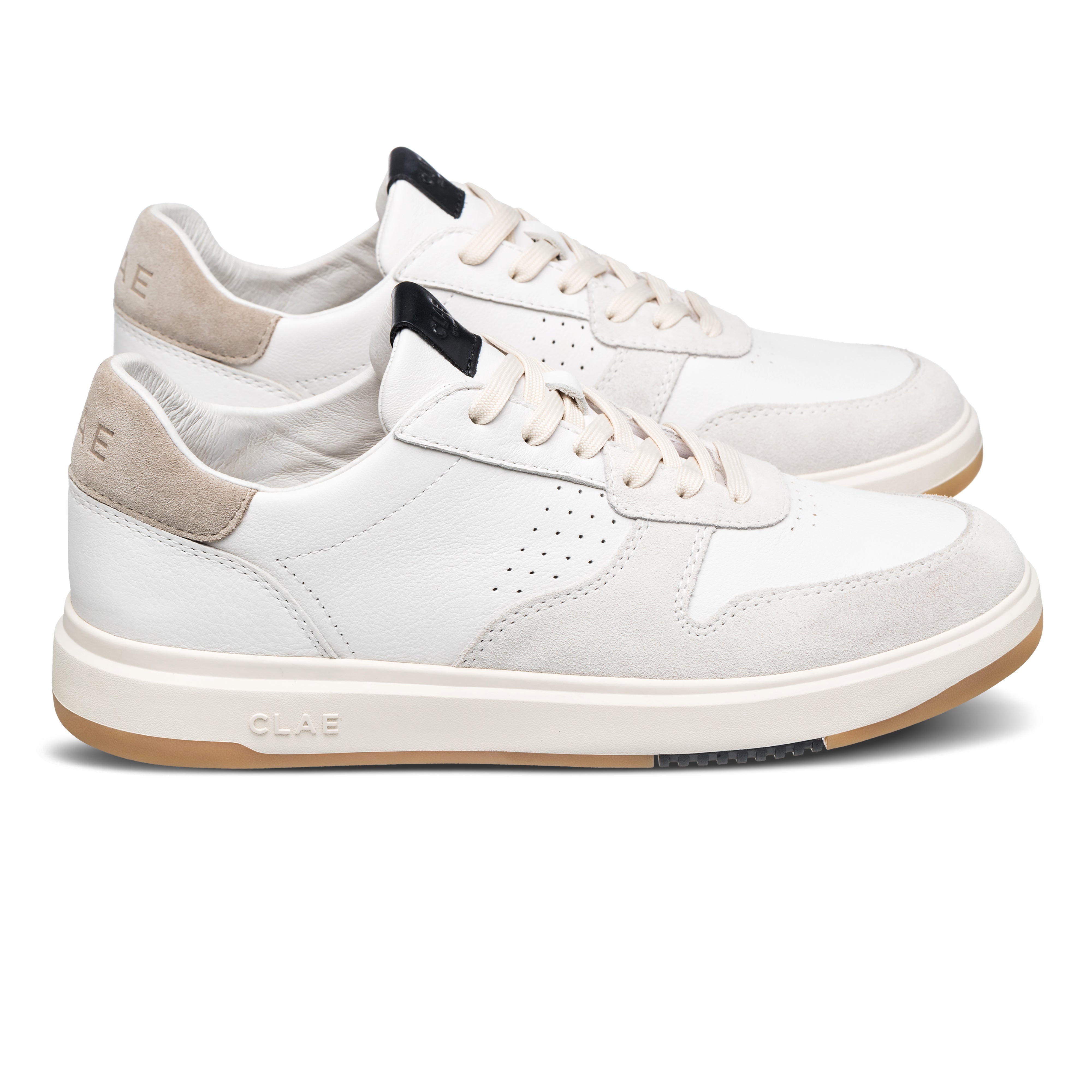 Moses sneaker in White Feather Black with Italian leather, suede, and recycled mesh upper, side view showing refined silhouette and timeless design.